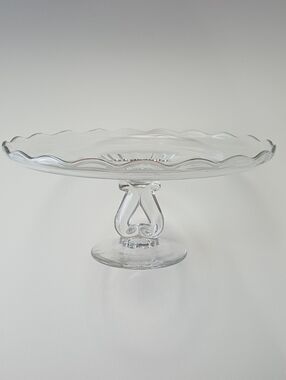 Princess Clear Cake Stand Viking Glass Inverted Heart Scolloped Edge Blown Glass